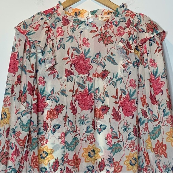 EUC Flying Tomato Floral Print Ruffle Trim Blouse - Picture 3 of 6